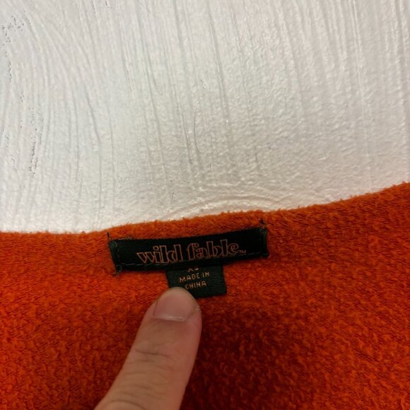 Orange Cropped Sweatshirt Pullover V Neck Raw Hem Long Sleeve Wild Fable Womens - Picture 3 of 5